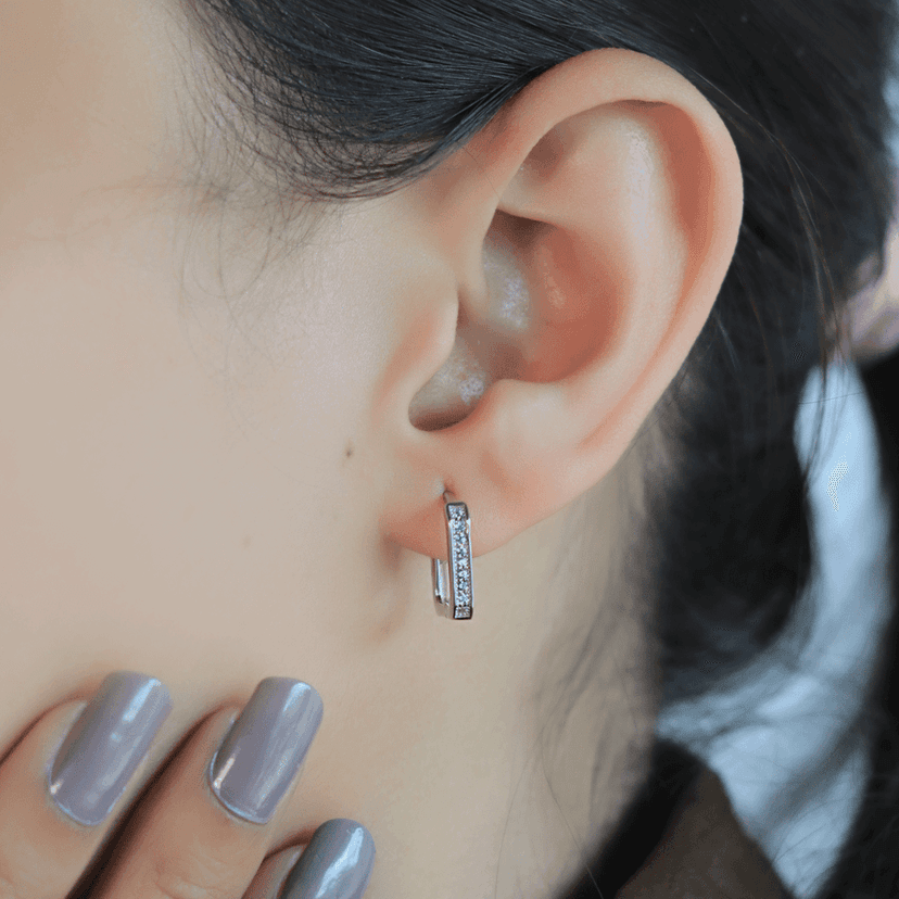 Zarkan Minimal Square Line Silver Earrings