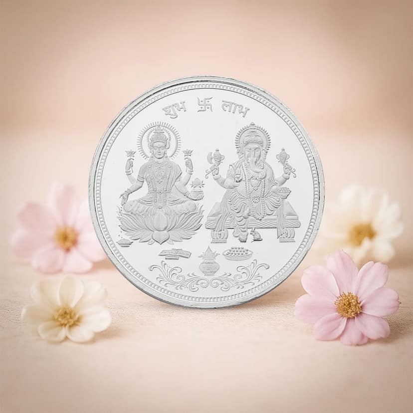 20g Fine Silver 999 Lakshmi Ganesh Coin | Shubh Labh Engraved Pure Silver Coin | Diwali Pooja & Gifting view 3