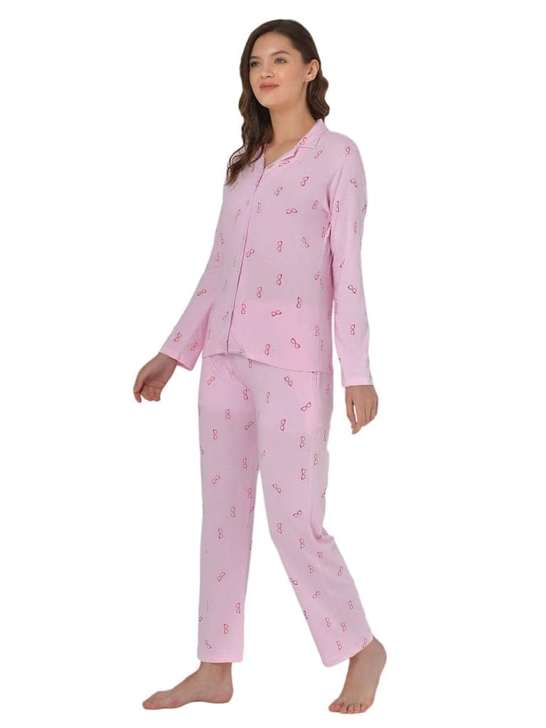 Klamotten Women's Baby Pink Allover Printed Top Pyjama Set N54Rb view 3