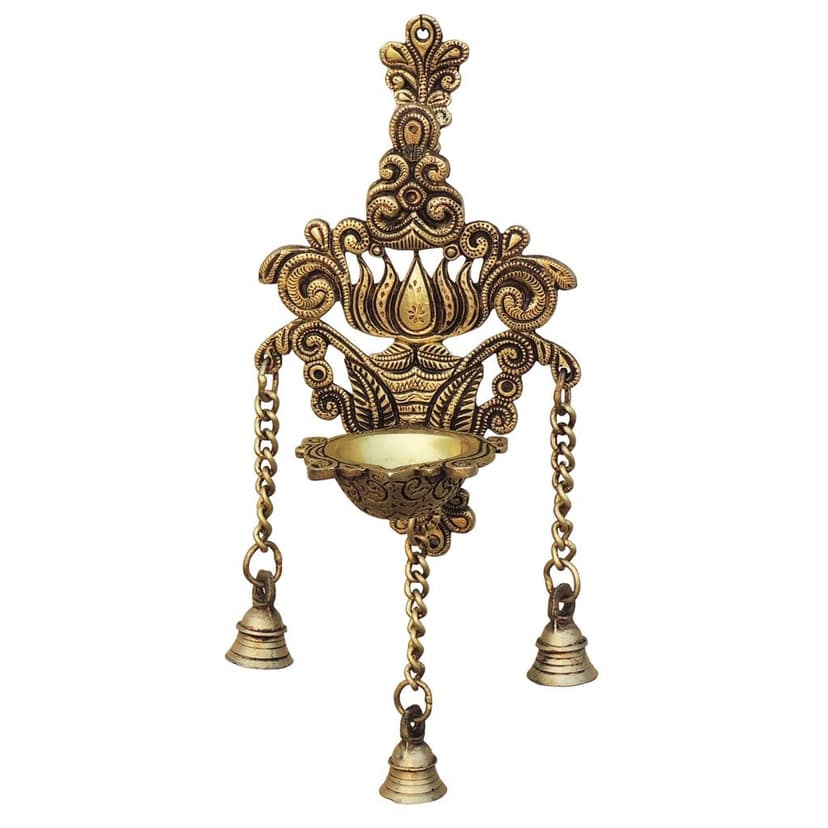 Brass Wall Hanging Kamal Bell | Temple Door Decor, Height : 12.5 Inch (BSMAS1793 C) view 2