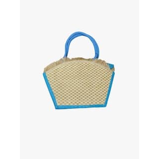 Blue Blossom Applique Jute Handbag Waterproof Multipurpose Bag (Blue, 5 L) view 2