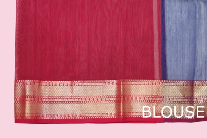 Dazzling Navy Blue Pink Broad Border handloom Saree with Tassels view 5