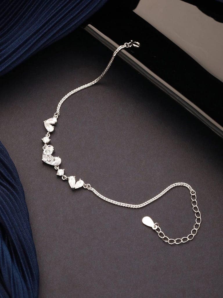 925 Sterling Silver Zircon Studded Heart Shaped Tennis Minimal Wraparound Bracelet view 10