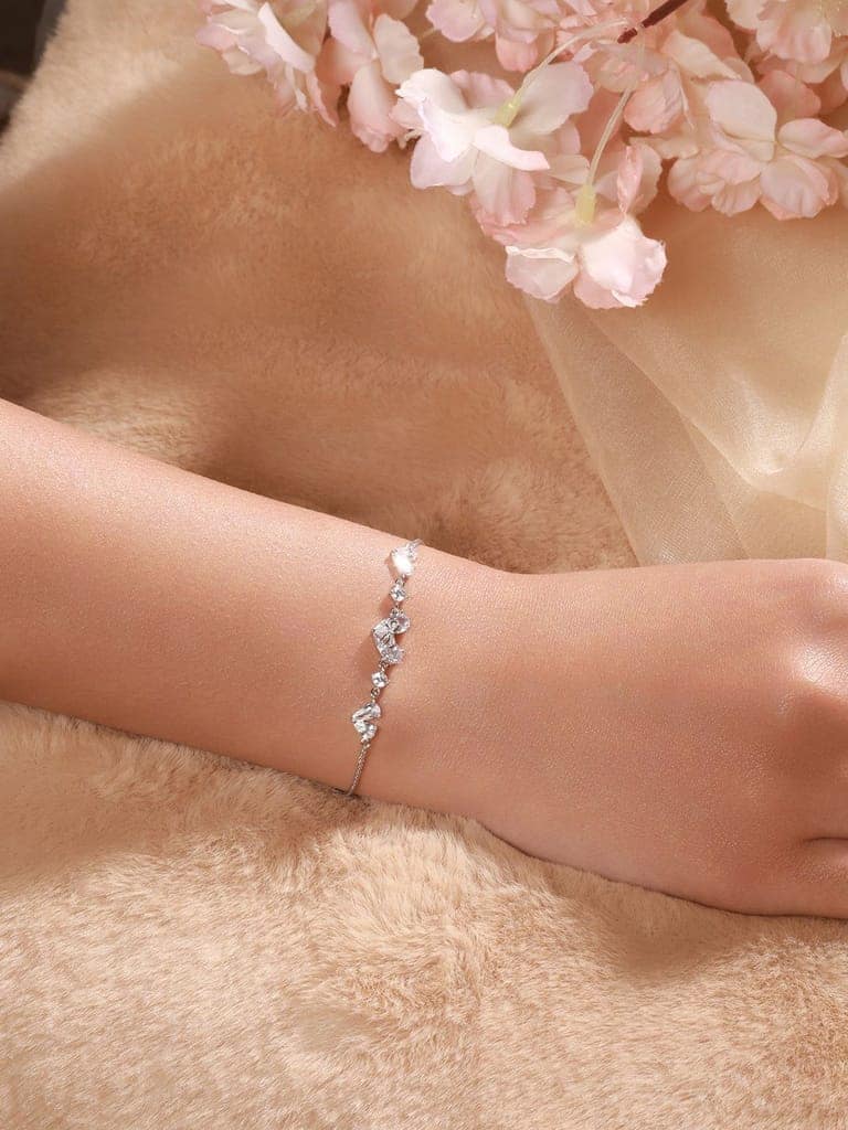 925 Sterling Silver Zircon Studded Heart Shaped Tennis Minimal Wraparound Bracelet view 2