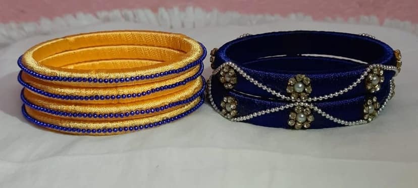 Set of 4 Silk Thread Bangles in Golden Yellow view 3