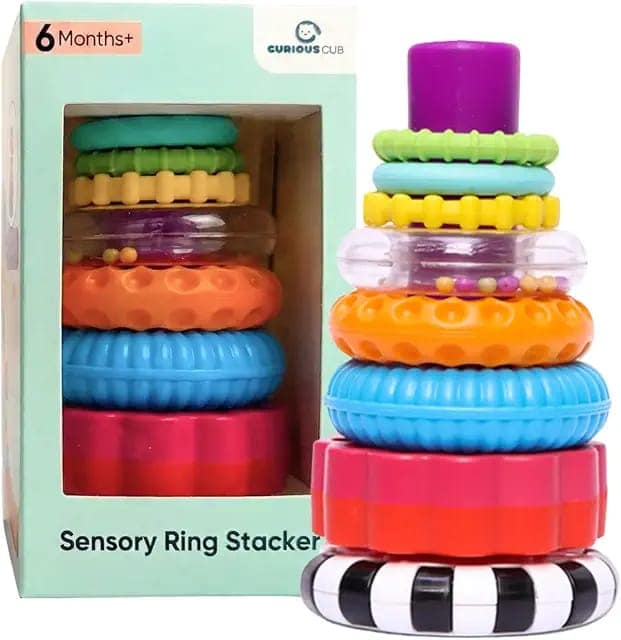 Curious Cub Stacking Ring with 7 Sensory Rings, Toys for 6+ Month Old Baby view 3
