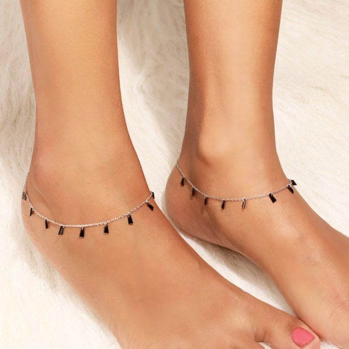Silver Radiant Pair of Anklets (Black) view 2