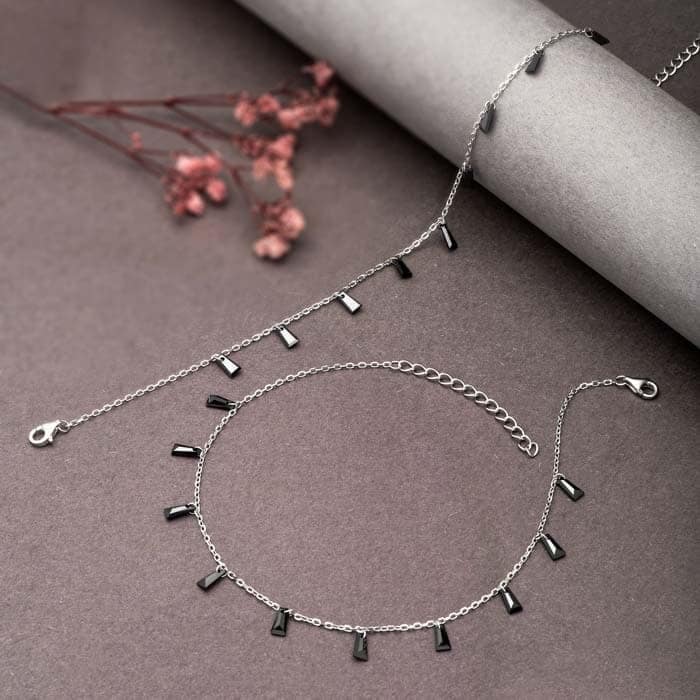 Silver Radiant Pair of Anklets (Black) view 3