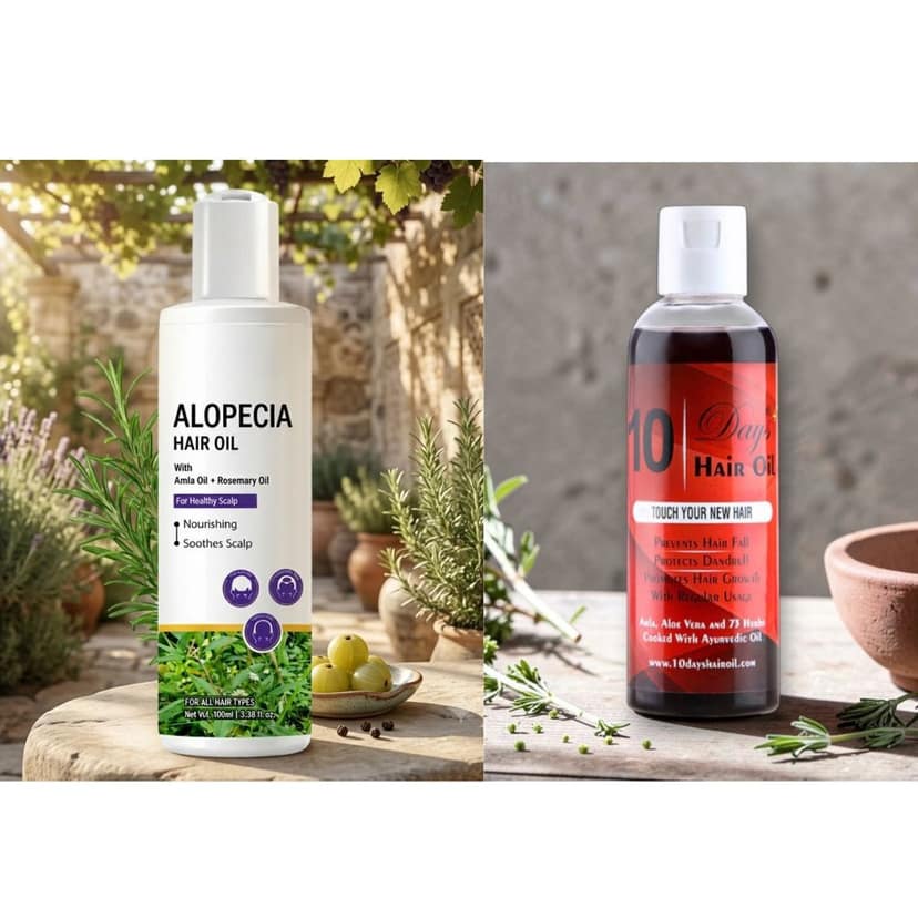 Ayurvedic Hair Regrowth Dual Pack | Alopecia Rosemary Hair Oil & 10 Days Herbal Hair Oil with 76 Herbs for Anti-Hair Fall, Scalp Care & Hair Growth (100ml Each) Pack of 2 view 2