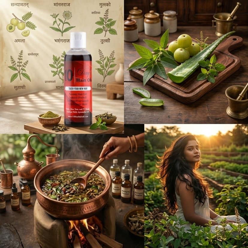 Ayurvedic Hair Regrowth Dual Pack | Alopecia Rosemary Hair Oil & 10 Days Herbal Hair Oil with 76 Herbs for Anti-Hair Fall, Scalp Care & Hair Growth (100ml Each) Pack of 2 view 6