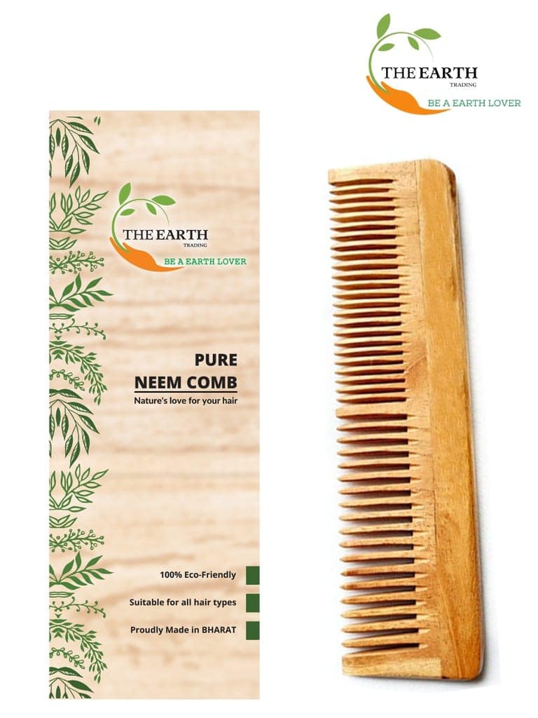 The Earth Trading Neem Comb Regular Teeth | Anti Hair Fall | Detangle | Organic | Pure & Natural | Pure Kacchi Neem Wood Comb