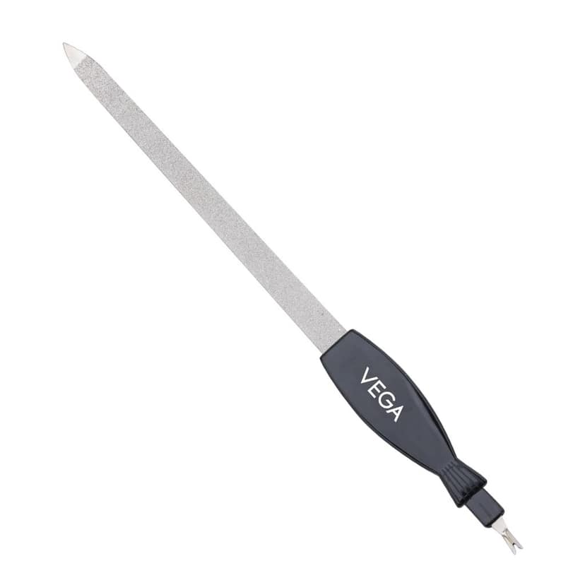 VEGA Nail File with Cuticle Trimmer | Dual-Sided Nickel-Plated Filer | Manicure & Pedicure Tool | Shaping, Cuticle Care & Smooth Finish | Travel-Friendly Grooming Accessory | (NFT-06)