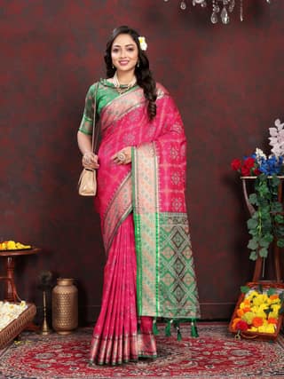 Soft Patola silk saree with Meenakari zari weaw...