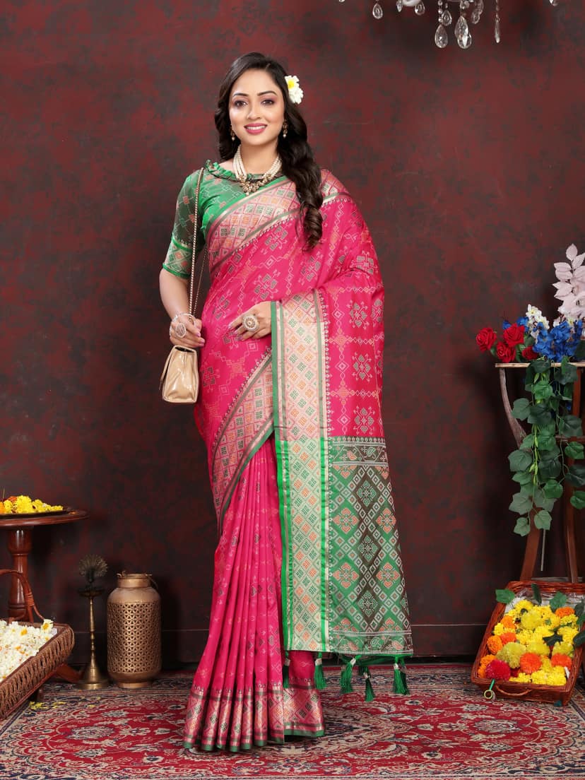 Soft Patola silk saree with Meenakari zari weaw...