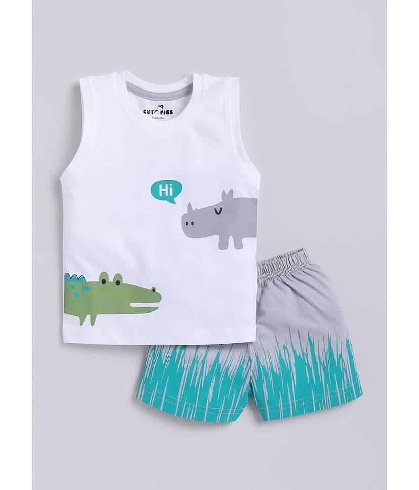 CUTOPIES Pack of 1 Unisex for Baby Cotton Blend T-Shirt & Shorts ( Green )