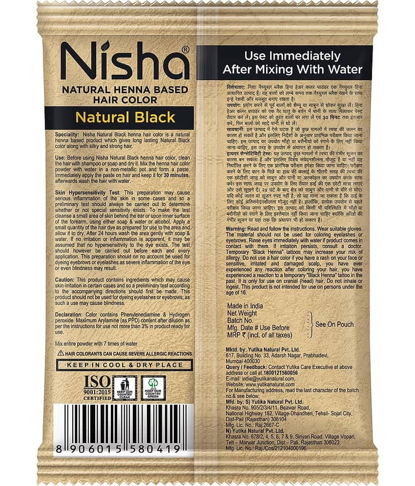 Nisha Henna Based Hair Color Natural Black 25gm Pack of 8, Ammonia Free Powder Hair Colour Dye Black Hair Color view 2