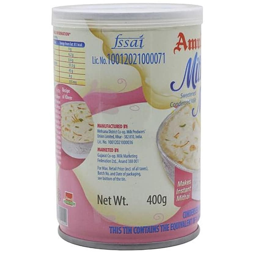 Amul Sweetened Condensed Milk Mithai Mate, 400 G Tin view 2