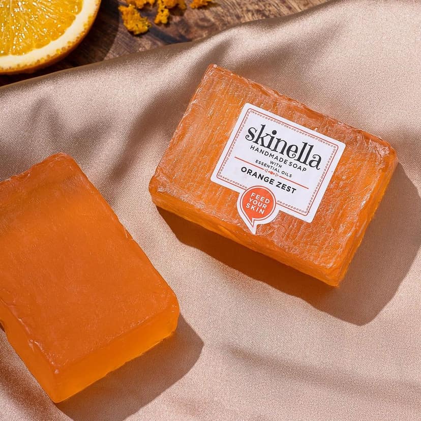 Skinella Orange Zest Soap - Herbal Bathing Bar for Fresh Skin - Natural Soap Infused with Essential Oils - Gentle Exfoliation for All Skin Types - Pack of 3 (100gm*3) (300gm) view 6