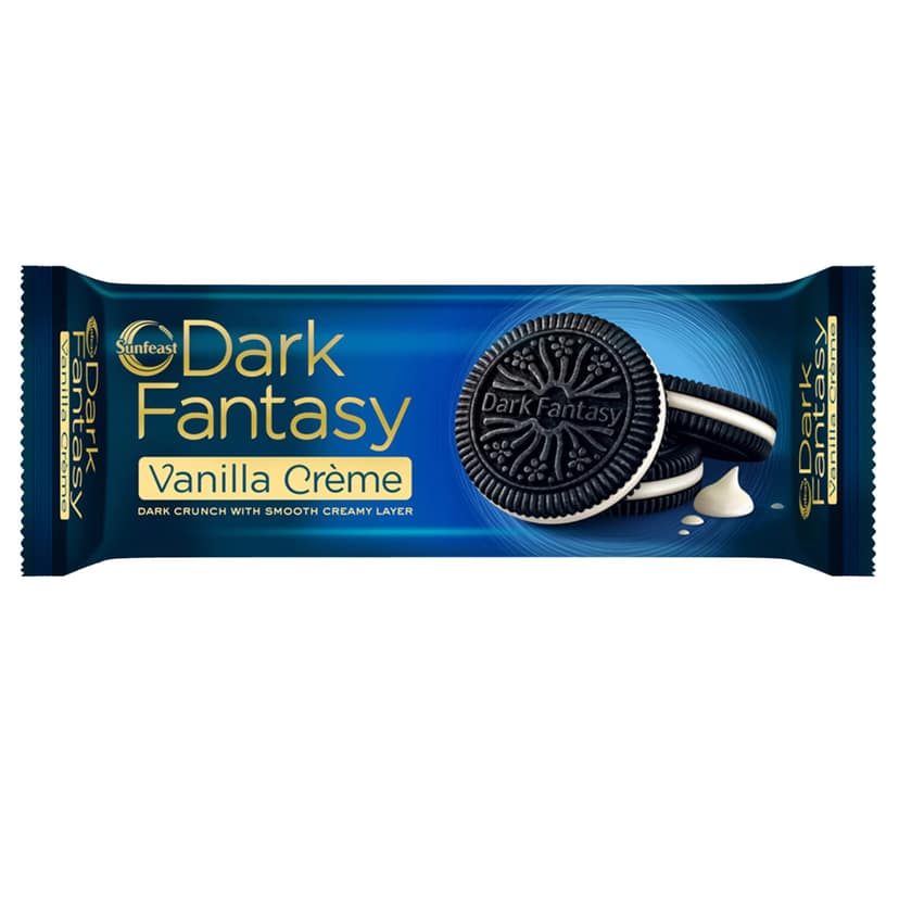 Sunfeast Dark Fantasy - Vanilla Creme, Dark Crunchy Biscuit With Smooth Creamy Layer, 100 g Pouch