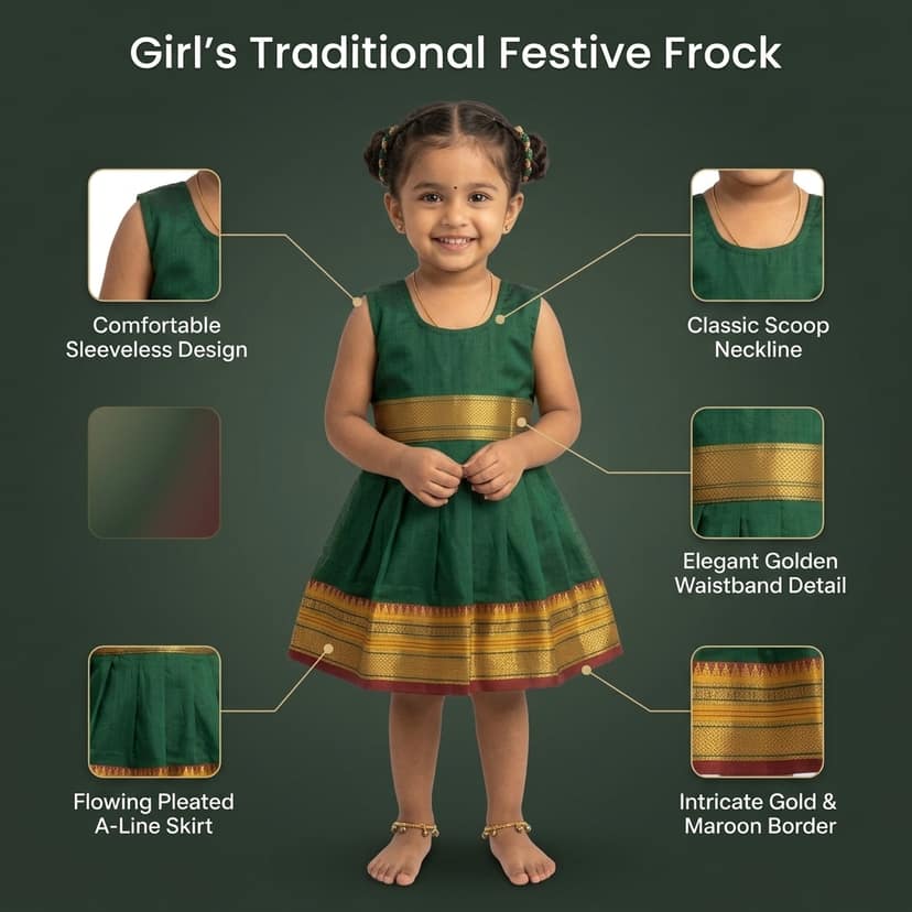 Mom and Me Baby Girls Summer Frock Dress (0–5 Years) | Soft Acrylic Cotton with Pure Cotton Lining | Sleeveless Round Neck | Lightweight & Breathable (in, Age, 2 Years, 3 Years, Regular, Green) view 4