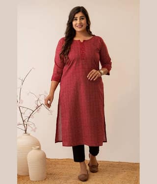 AMTHI Women 100% Cotton Printed Straight Kurti ( Red )
