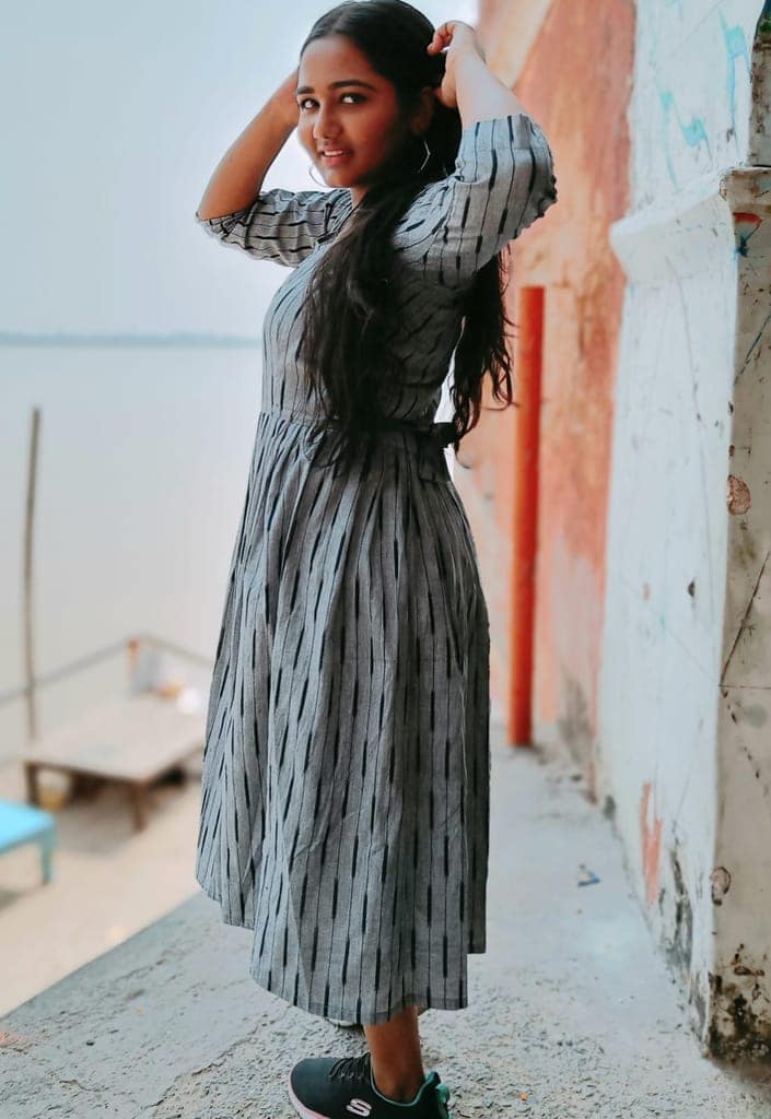 Pure Cotton Ikkat Dress Grey Chateau Colour (Size XXS(32) to Plus Size(56))-4693