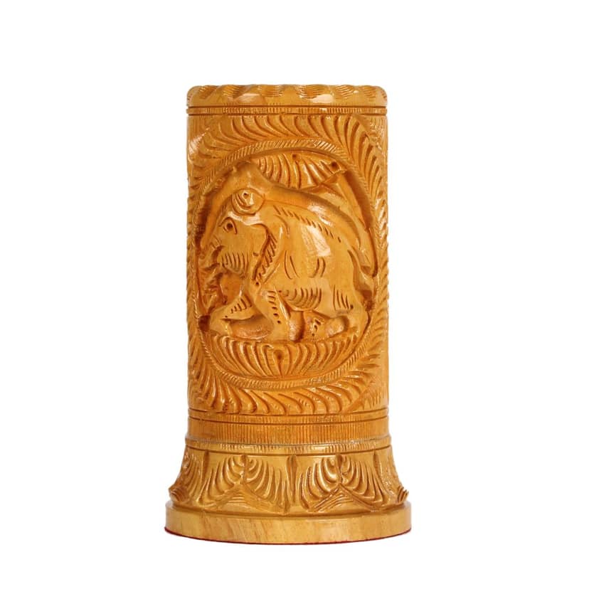 Tribes India Elephant Wood Carving Pen stand view 4