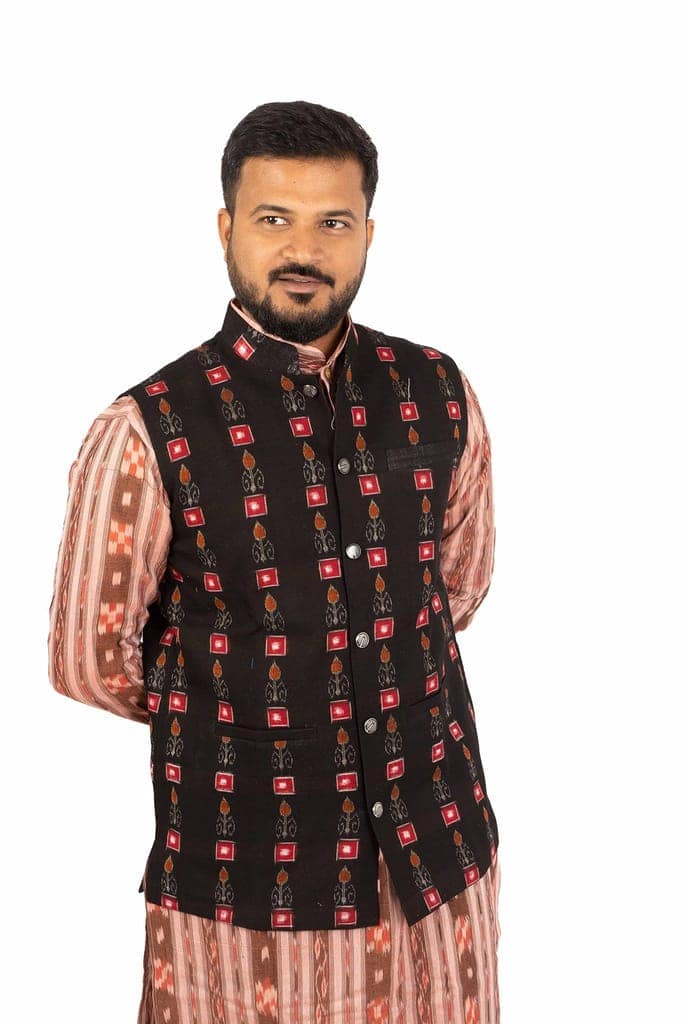GHL � GUENDICHA HAAT LLP Sambalpuri Certified Handloom Men's Pure Cotton Modi Jacket view 5