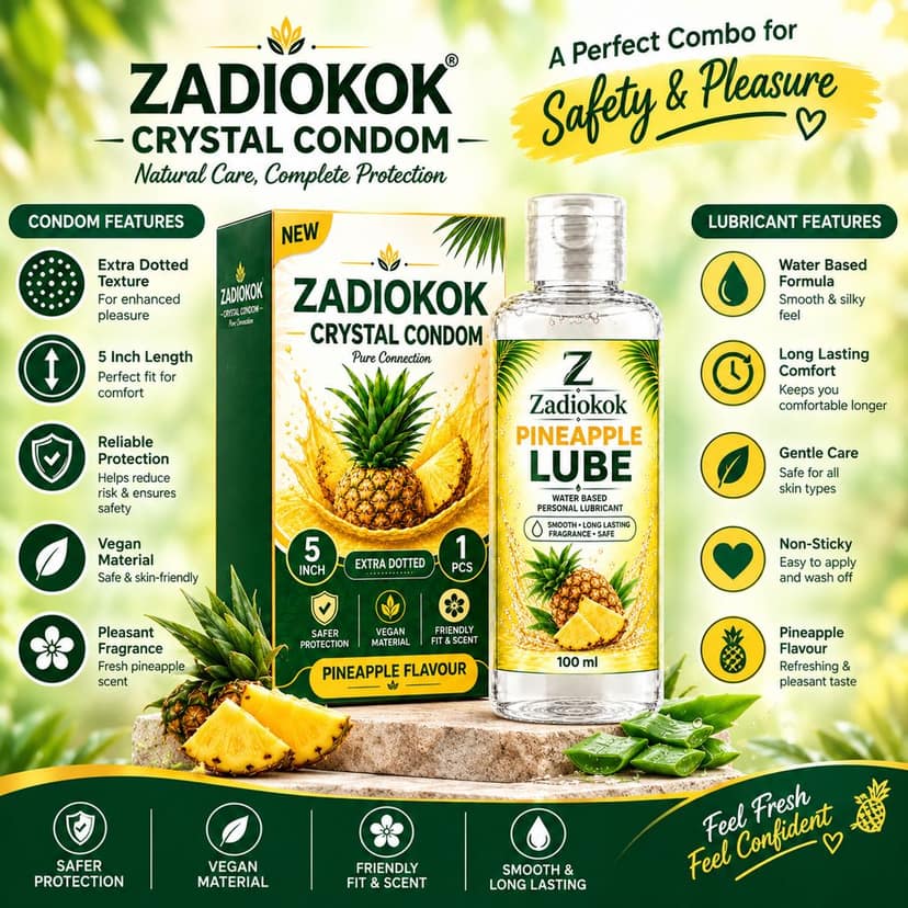 ZADIOKOK 5 Inch Extra Dotted Crystal Condom Reusable Condom with 100 ml Pineapple Lube Combo view 2