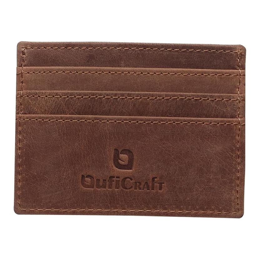 QufiCraft Genuine Leather Card Holder Wallet | Credit/Debit Card/Slim Minimalist | Office ID for Mens and Boys (7 Card Slots) Brown