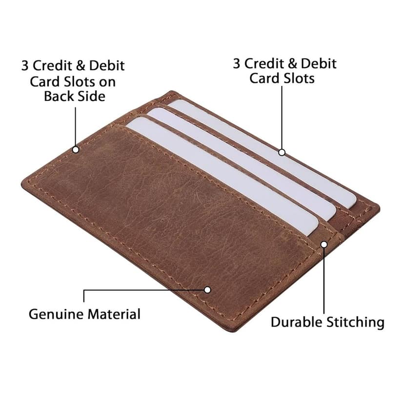 QufiCraft Genuine Leather Card Holder Wallet | Credit/Debit Card/Slim Minimalist | Office ID for Mens and Boys (7 Card Slots) Brown view 2