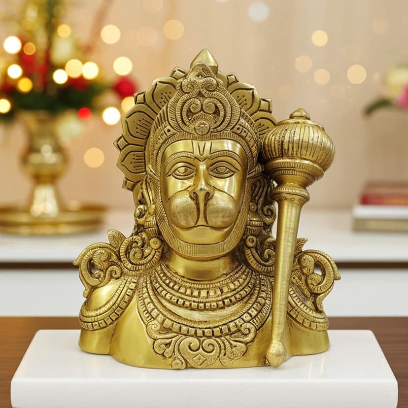 Brass Hanuman Face Idol for Protection & Vastu, Height : 8 Inch (BSMAS1889 E)