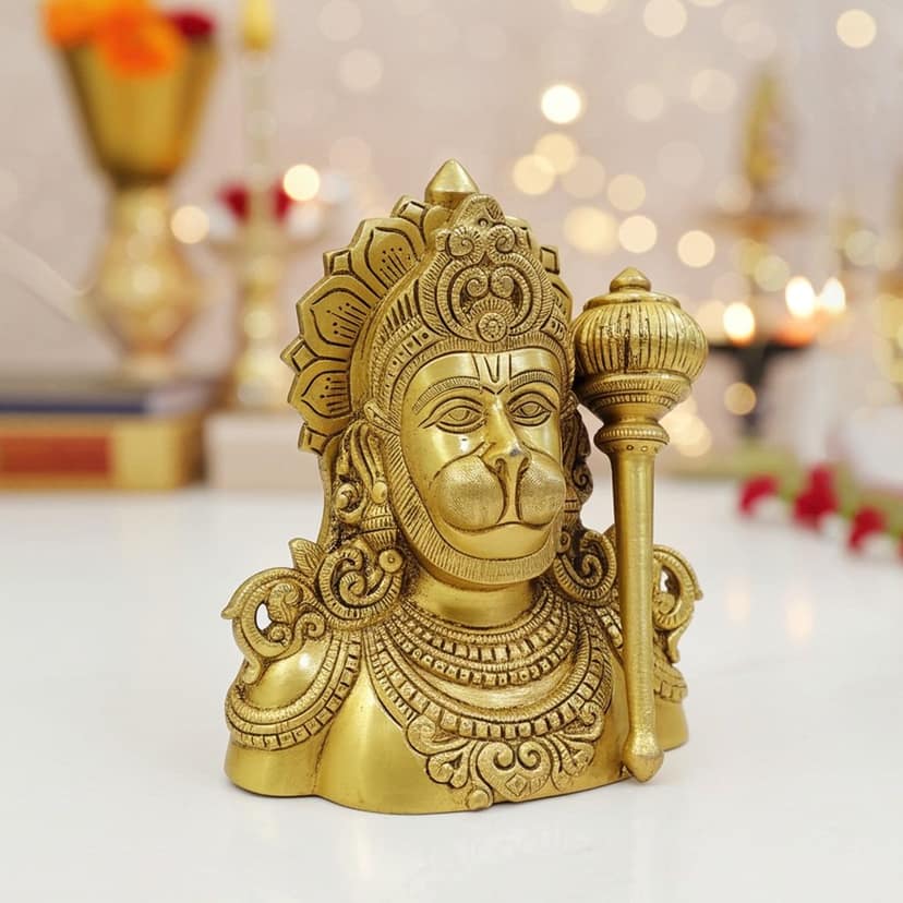 Brass Hanuman Face Idol for Protection & Vastu, Height : 8 Inch (BSMAS1889 E) view 2