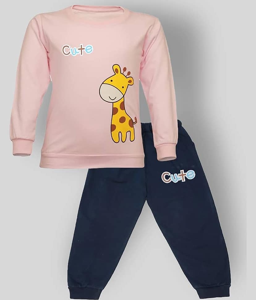 CATCUB Pack of 1 Boys Cotton Blend T-Shirt & Pants Set ( Pink )