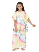 Ninos Dreams Girls Cotton Rayon Kaftan with Palazzo Lounge Set-Multicolour