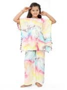 Ninos Dreams Girls Cotton Rayon Kaftan with Palazzo Lounge Set-Multicolour view 2