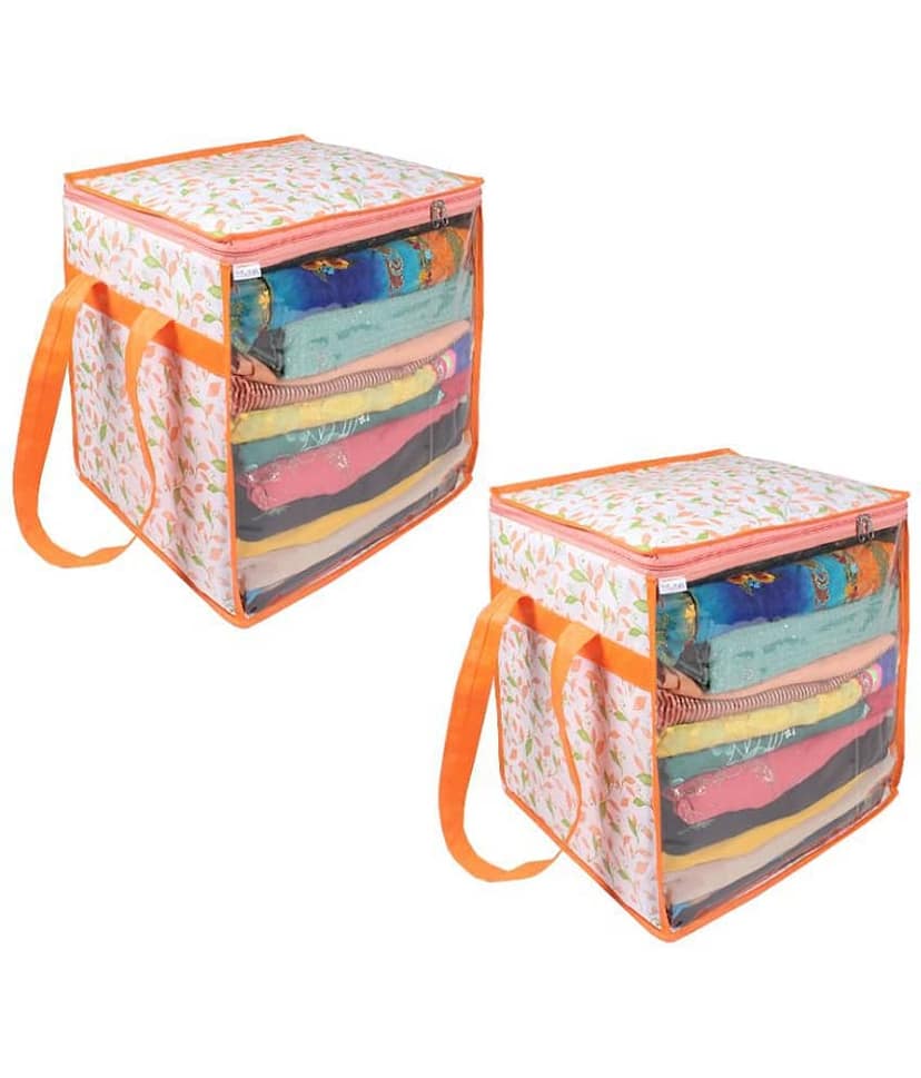 PrettyKrafts XL Saree Cover/sari organizer with handles and transparent front (15 * 12 * 15 In), Pack of 2