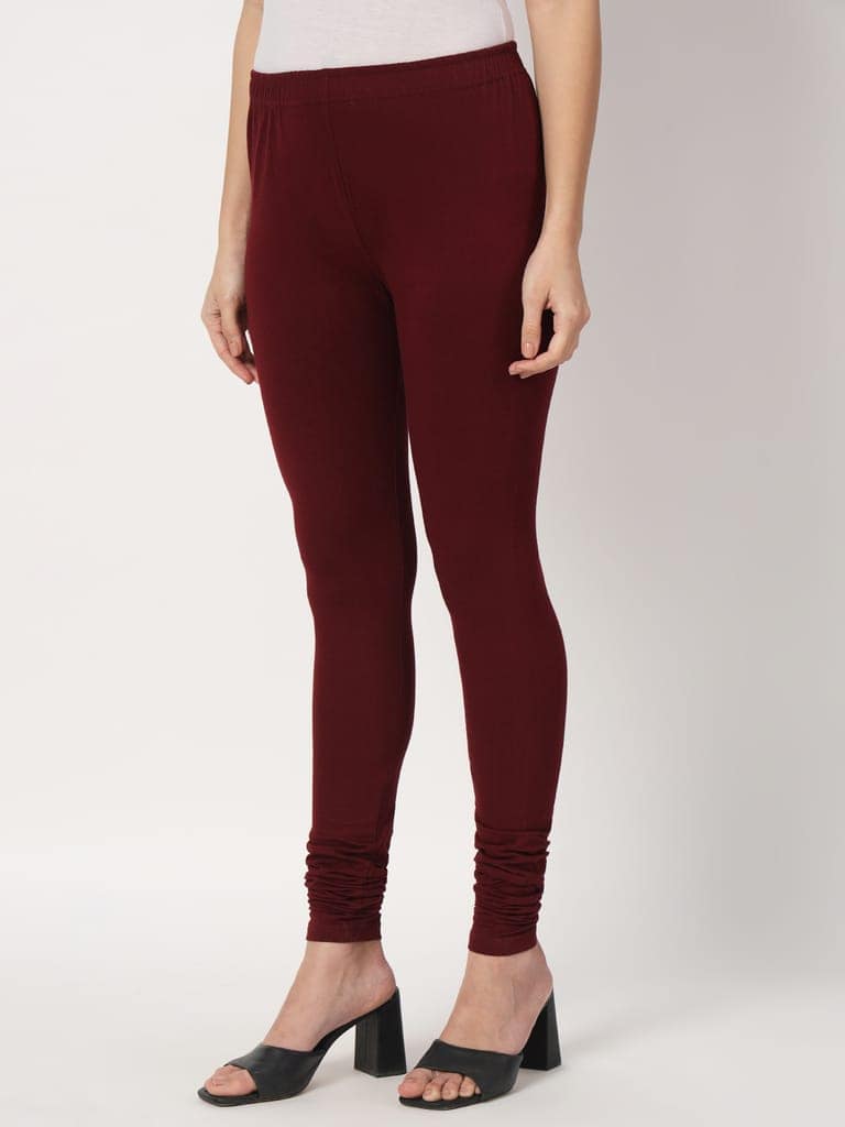 SOFT COLORS Women's Skinny Fit Ethnic Wear Churidar Leggings (Wine) view 3