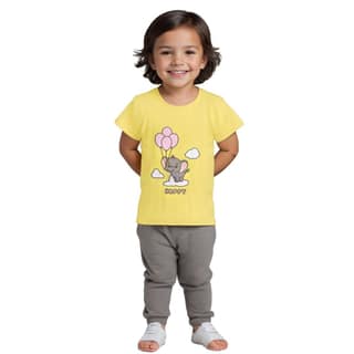 Girls T shirt Cotton Blazing Yellow Happy Baby Elephant