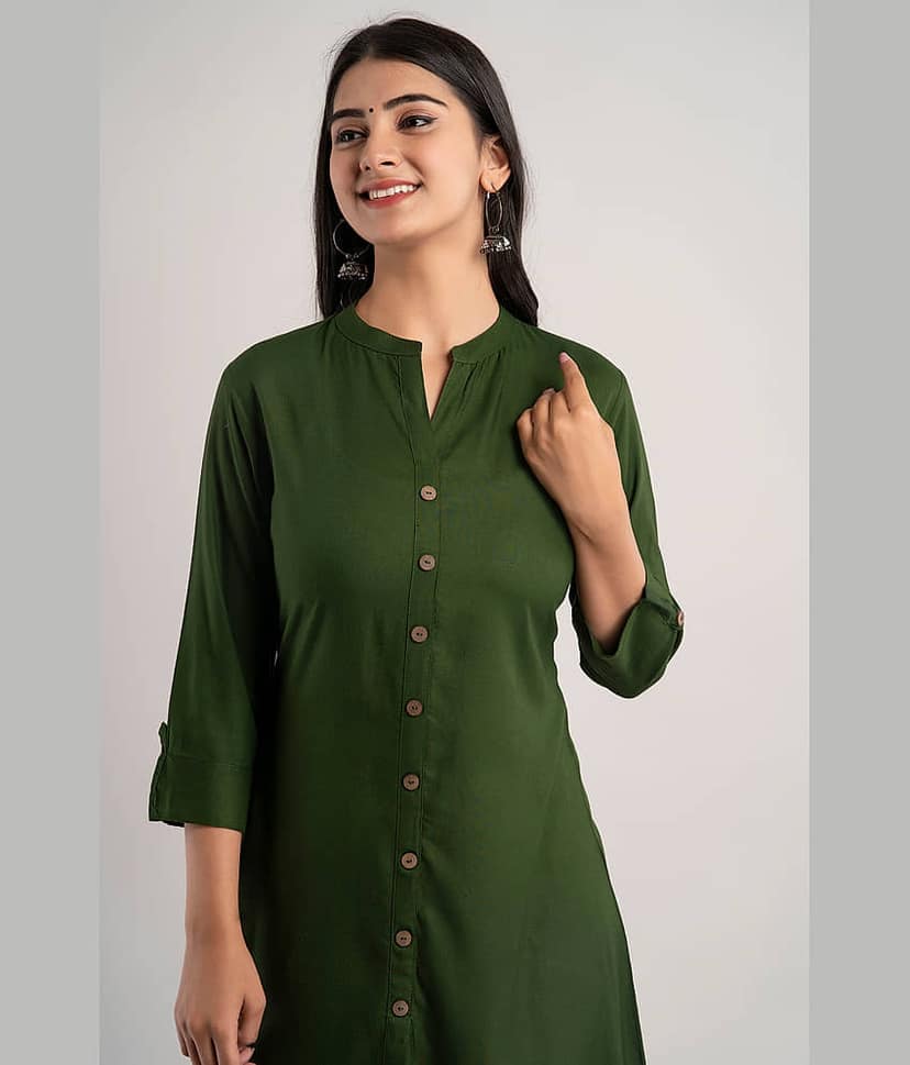 MAUKA - Green Rayon Women's A-line Kurti ( Pack of 1 ) view 2