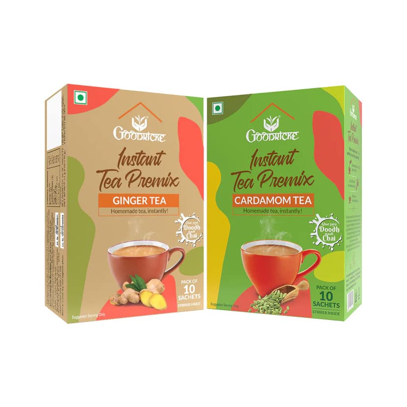 Goodricke Instant Tea Premix - Ginger Tea & Cardamom Tea Combo Pack - undefined