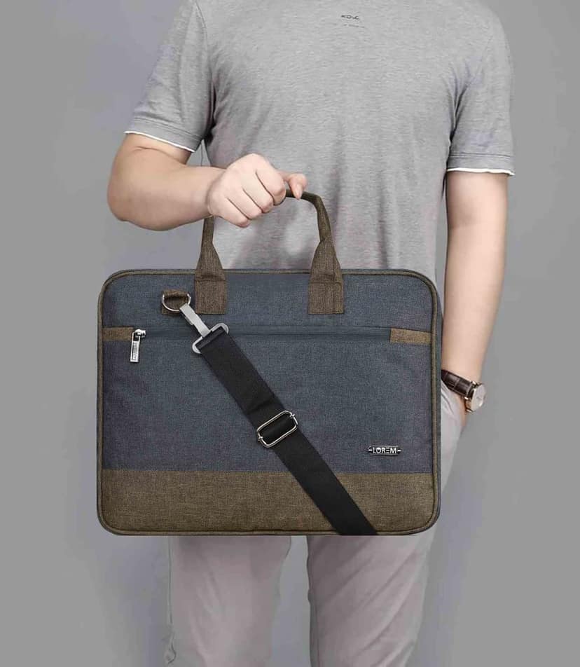 LOREM Grey & Khaki Color Faux Leather 10L Laptop Messenger Bag For Men & Women BG35 view 6