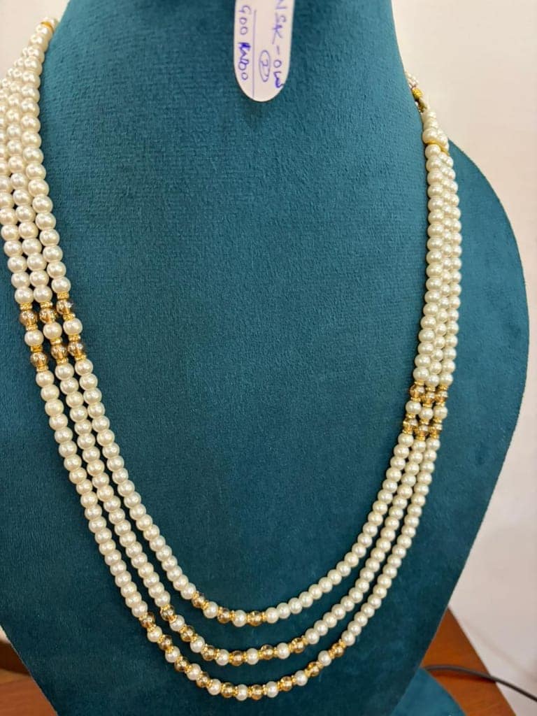 gold and white pearl necklace for groom and party wear view 3