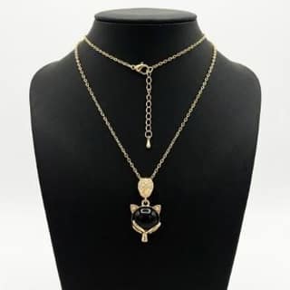 Fox Face Black Stone Pendant Necklace | Gold-Tone Anti-Tarnish Imitation Jewellery