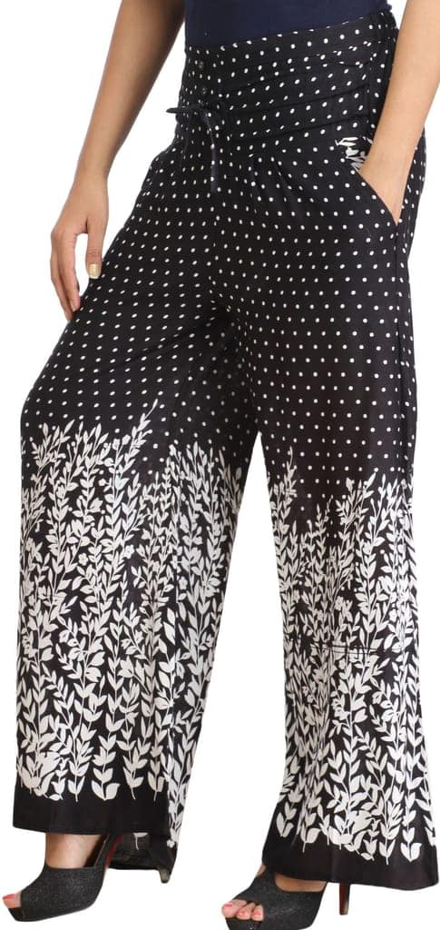 Jet-Black Printed Casual Palazzo Pants with Side Pockets view 2
