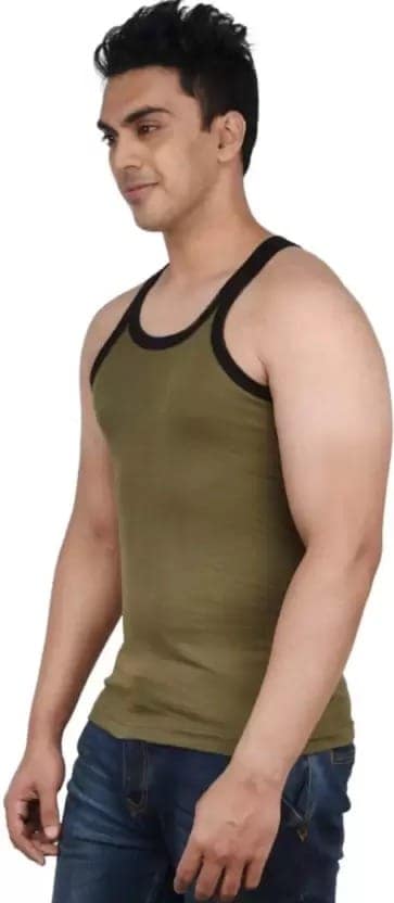 4 pc's Mens Cotton Color Gym Vest|STREACHABLE FABRIC|Fitted|Modern fit vest view 3