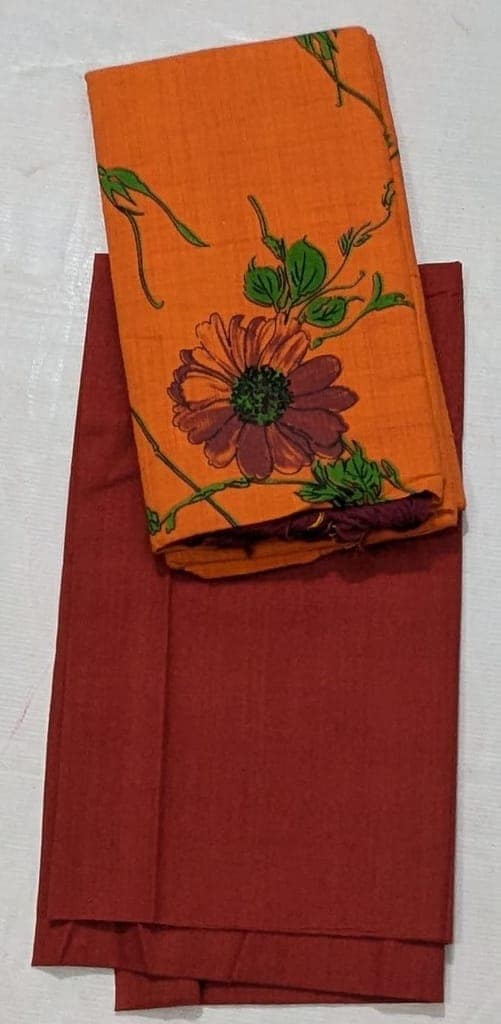 Mustard yellow and maroon cotton printed salwar suit with dupatta view 3