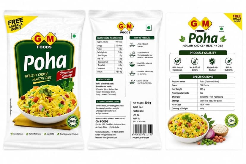 GM Foods Classic Poha, 500g (Masala Inside) Pack 5 | Source of Fibre & Protein | White Thick Poha Healthy Food | Flattened with Rice/Atukulu | No MSG, Artificial Colors & No Preservatives view 4