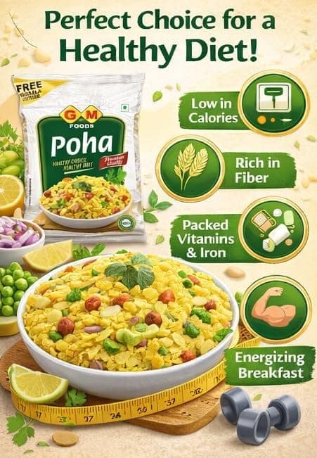 GM Foods Classic Poha, 500g (Masala Inside) Pack 5 | Source of Fibre & Protein | White Thick Poha Healthy Food | Flattened with Rice/Atukulu | No MSG, Artificial Colors & No Preservatives view 6