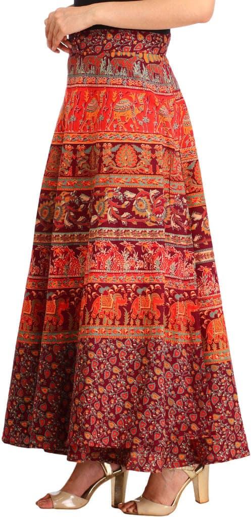Windsor-Wine Wrap-Around Long Skirt from Pilkhuwa with Printed Animals view 3